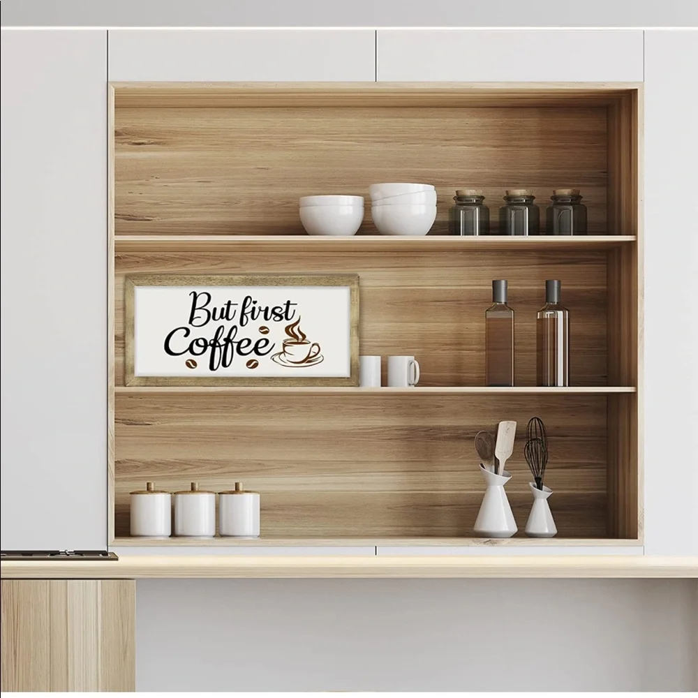 NEW! Pine Wood Coffee Bar Decor Farmhouse Wall Sign Four Interchangeable Sayings